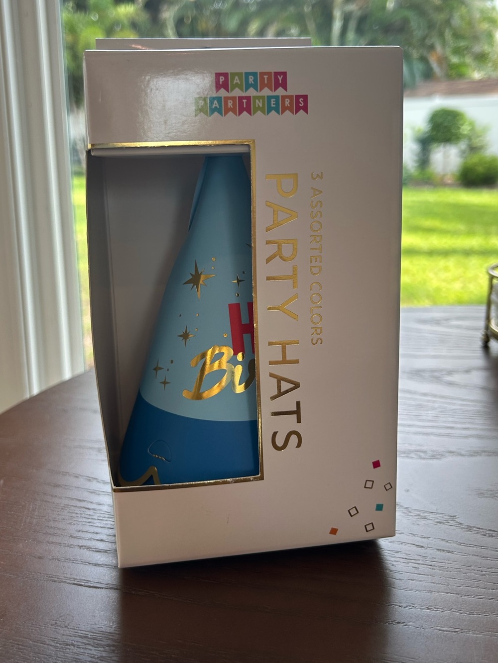 “New” Party Partners Birthday Party Hats with Gold Foil Accents (set of 6)